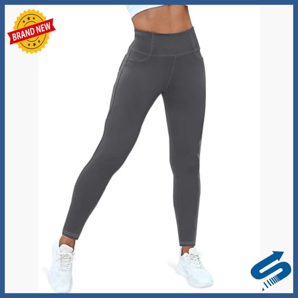 High Waisted Yoga Leggings with Back Pockets, Tummy Control, Buttery Soft - Picture 2 of 7